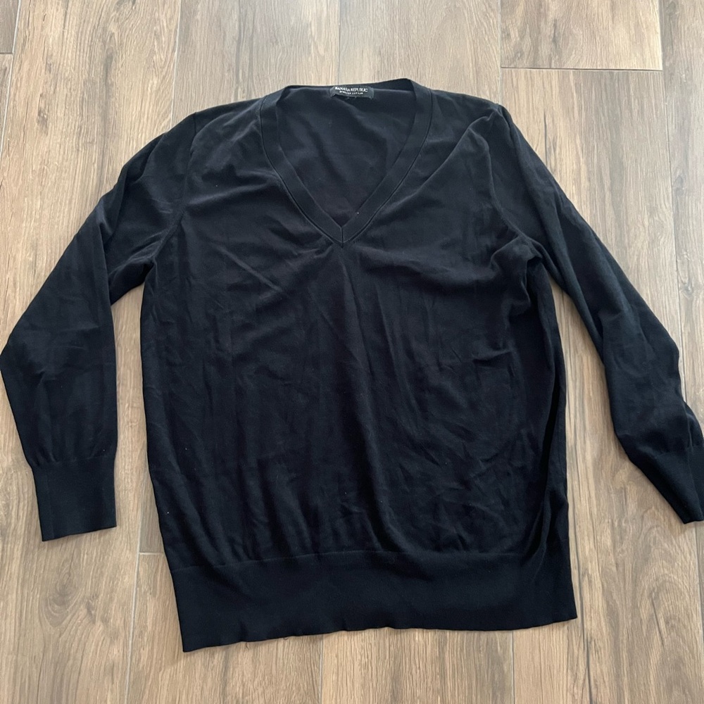 Banana Republic Black Long Sleeve V Neck Stretch Cotton Sweater Shirt Small